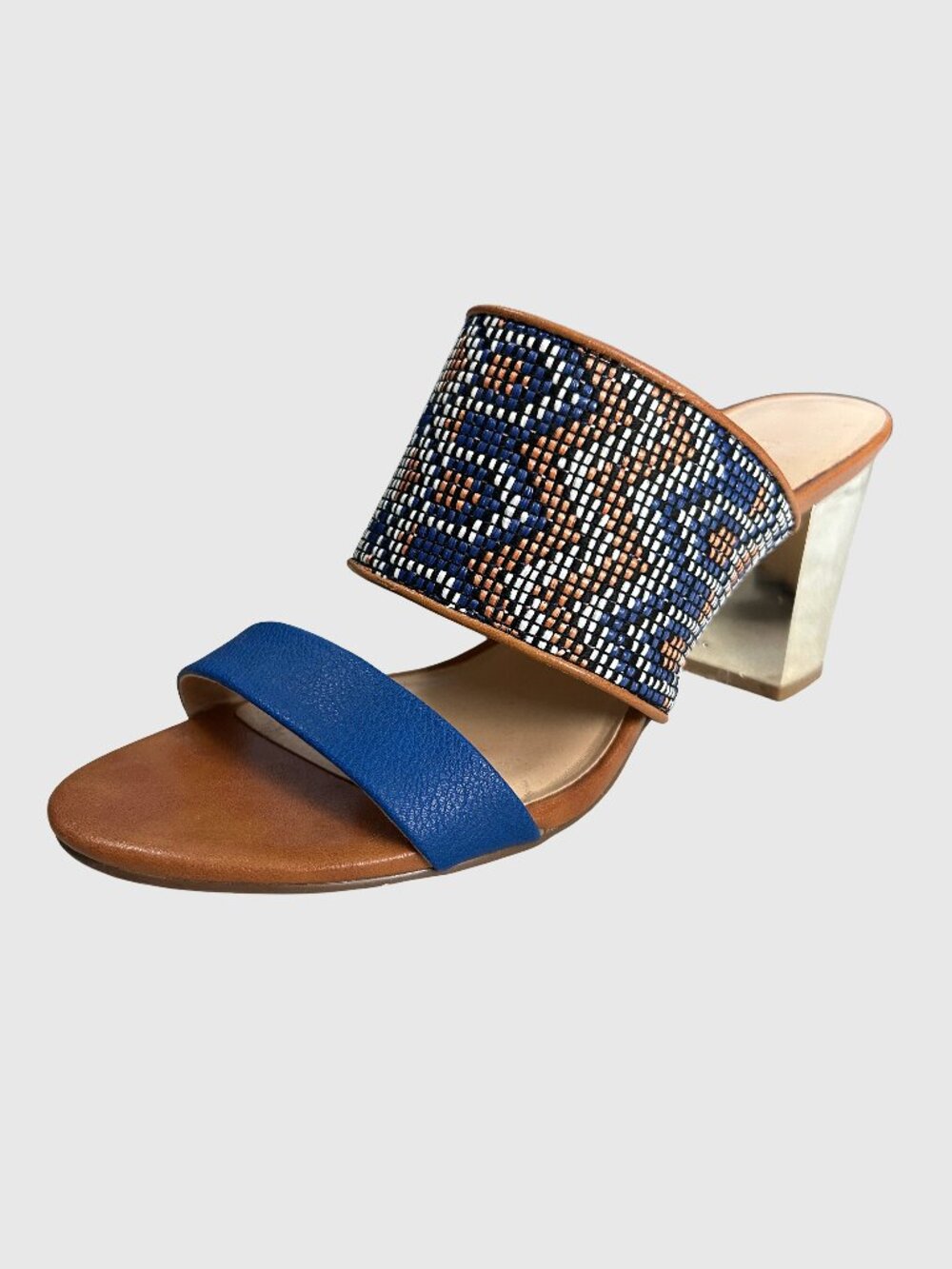 Expressions Beaded Double Strap Sandal with Metallic Block Heel - US 7 (As Is)